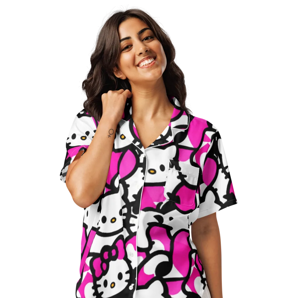 Neon Kitty Pop on Women's Short Sleeve Pajama Top — Front