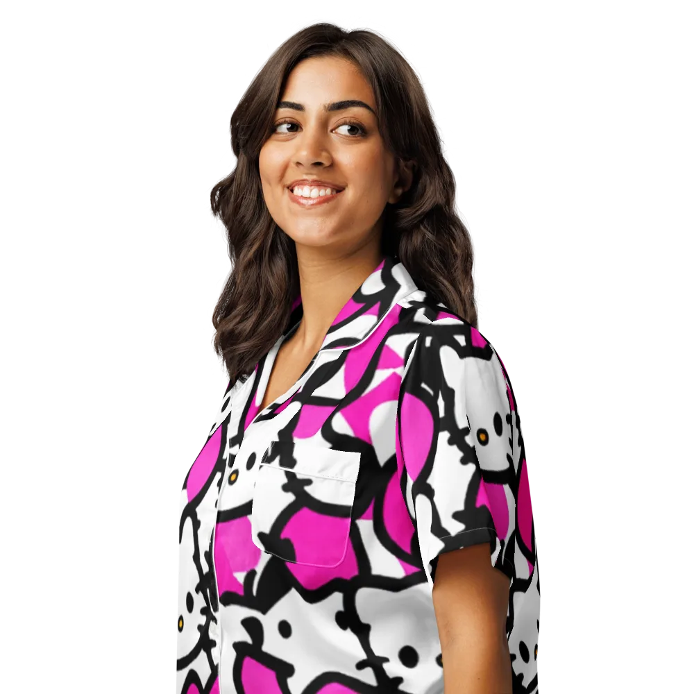 Neon Kitty Pop on Women's Short Sleeve Pajama Top — Left Front