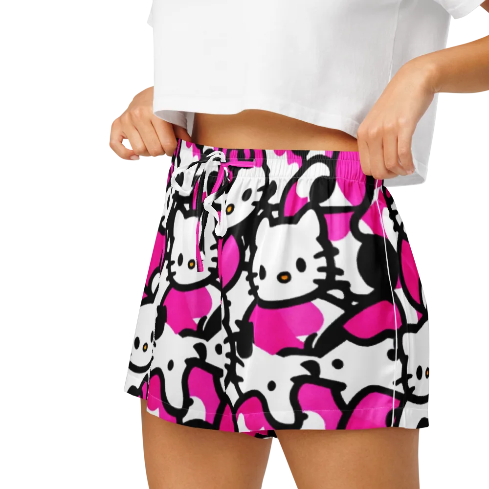 Neon Kitty Pop on Women's Pajama Shorts — Left