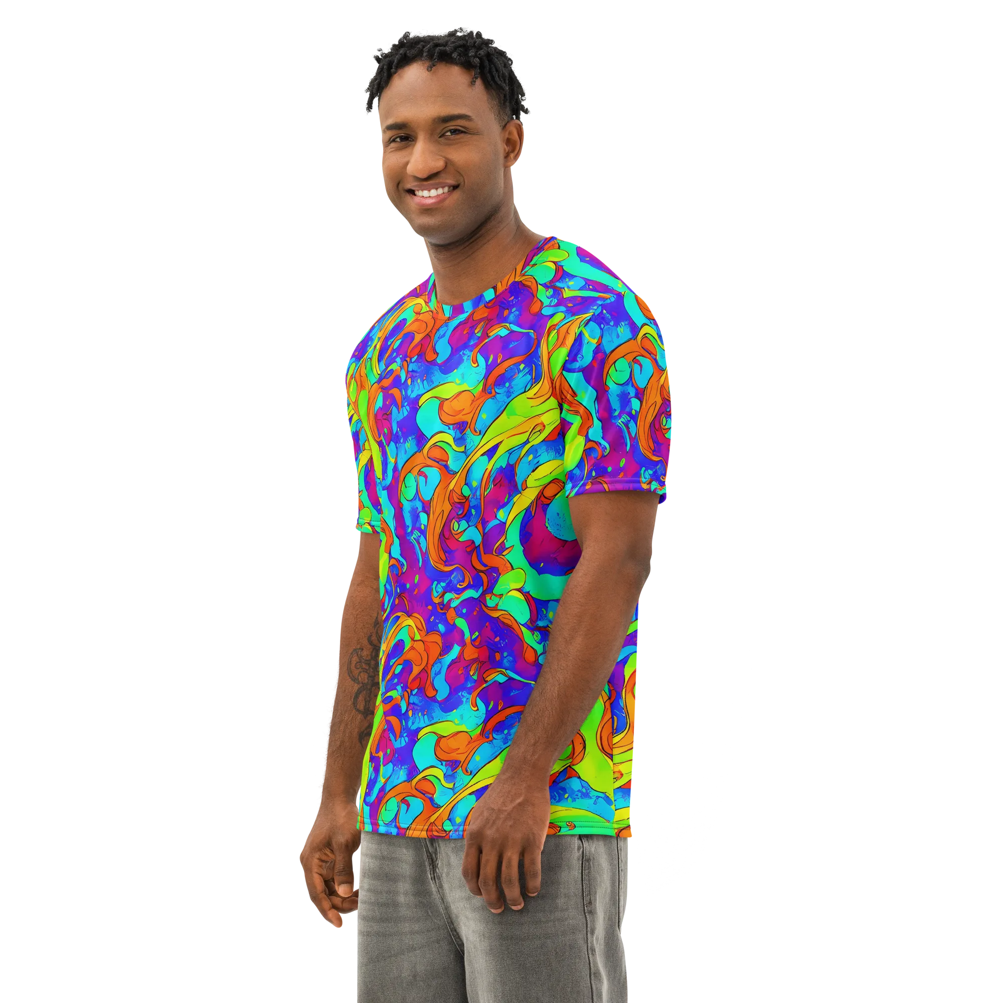 Roset Rapture on Men's Cotton Crew Neck T-Shirt — Left Front