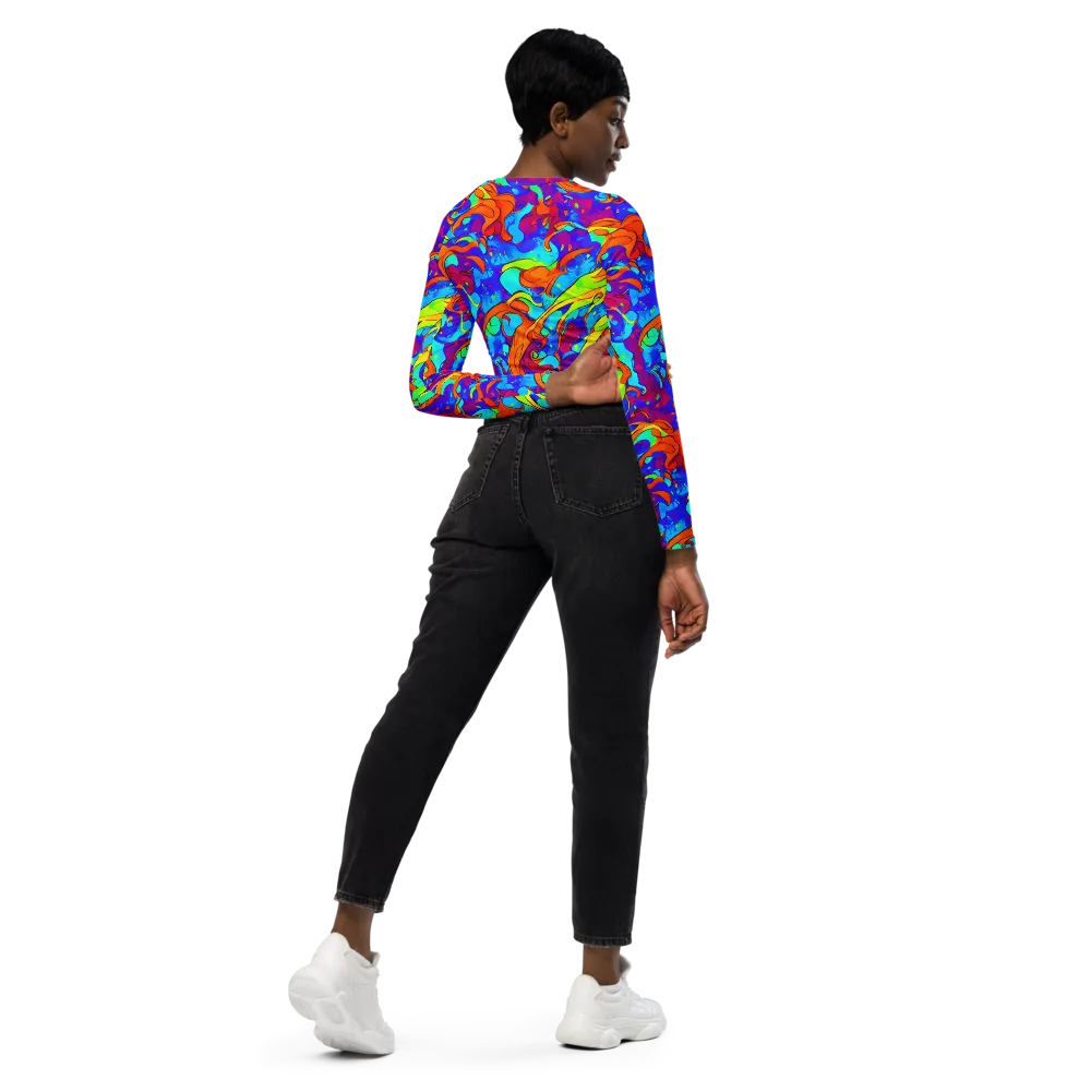 Roset Rapture on Long Sleeve Crop Top — Right Back