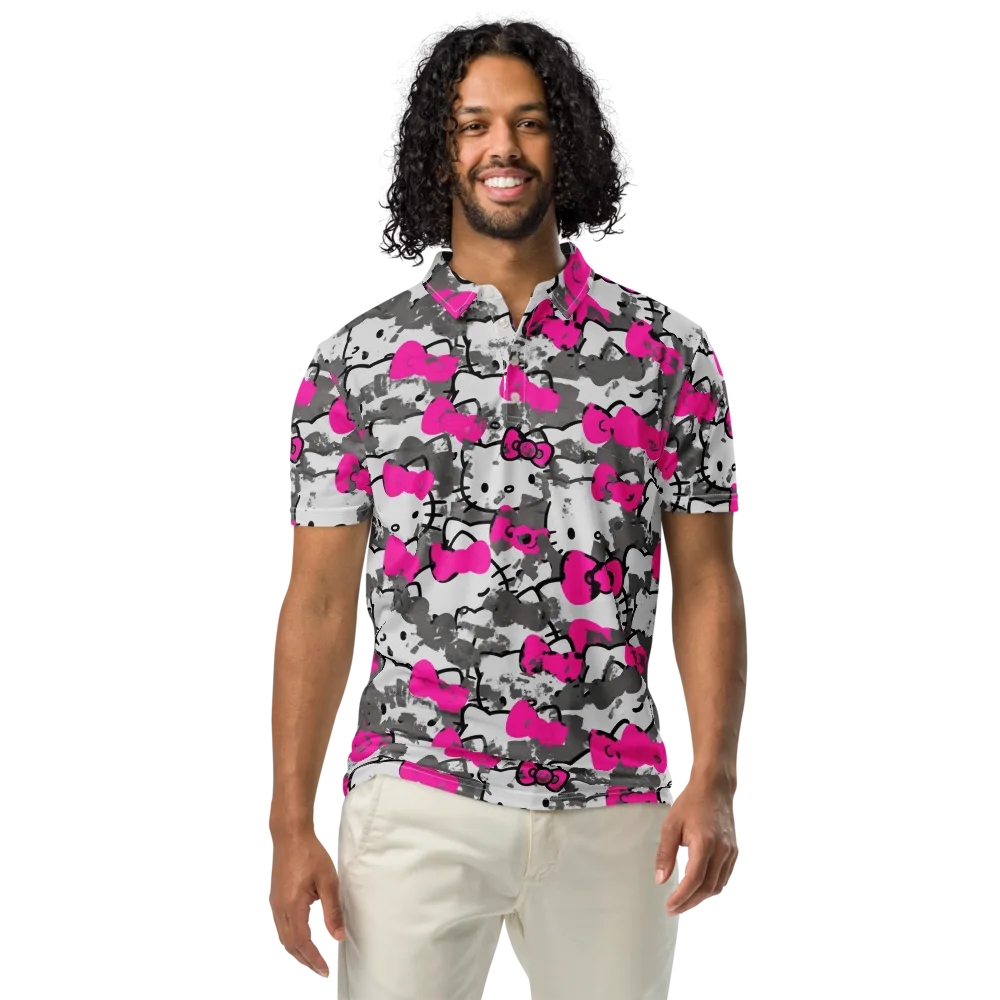 Neon Bow Static on Men's Slim Fit Polo Shirt — Front