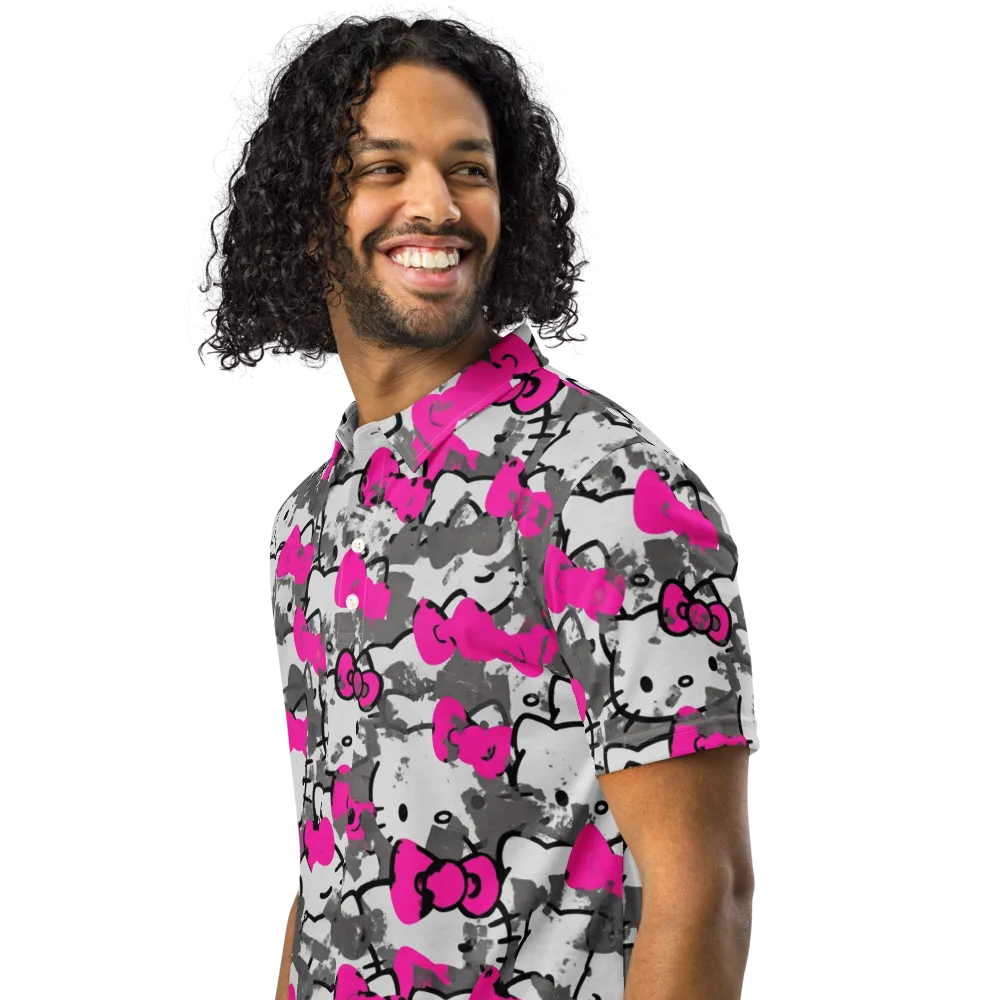 Neon Bow Static on Men's Slim Fit Polo Shirt — Left Front