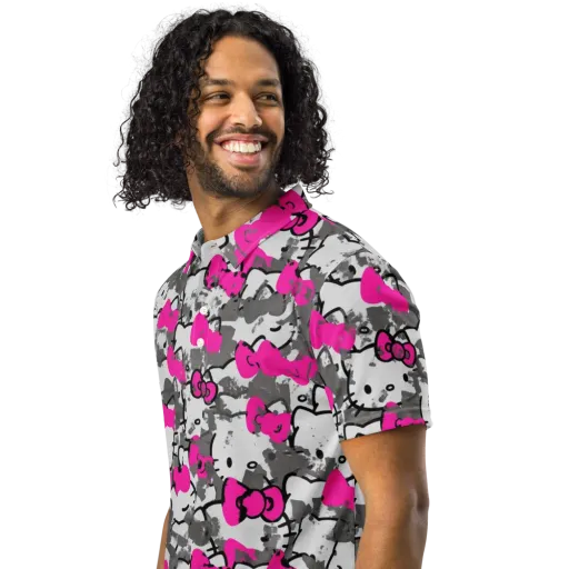 Neon Bow Static on a Men's Slim Fit Polo Shirt