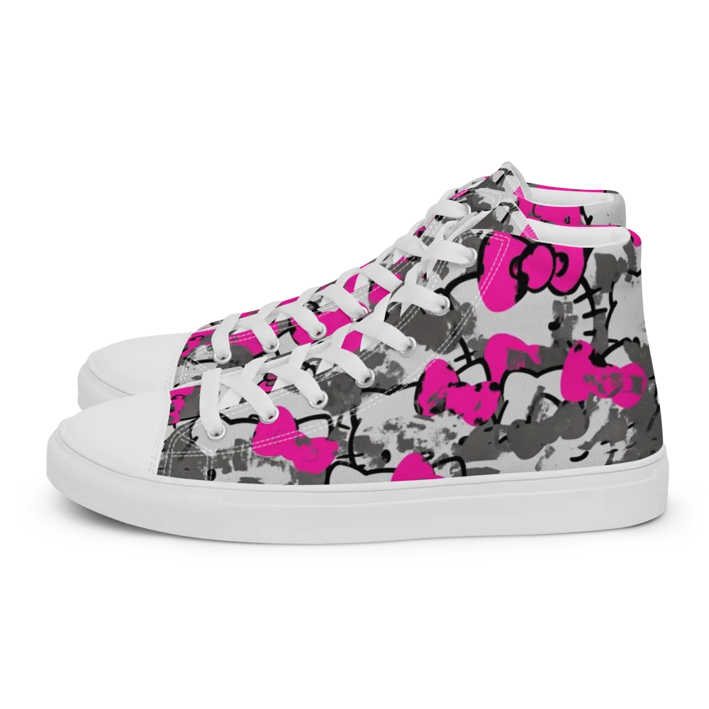 Neon Bow Static on Men's High Top Canvas Shoes — Left
