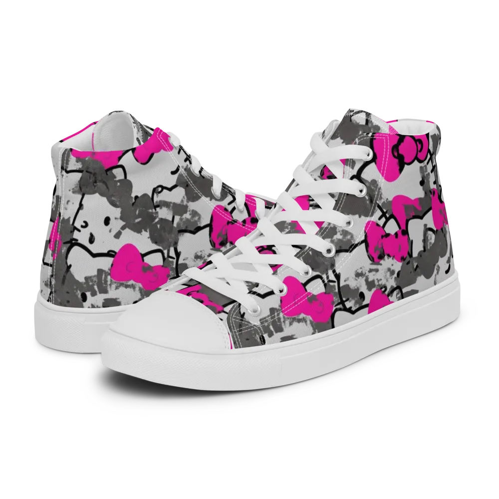 Neon Bow Static on Men's High Top Canvas Shoes — Left