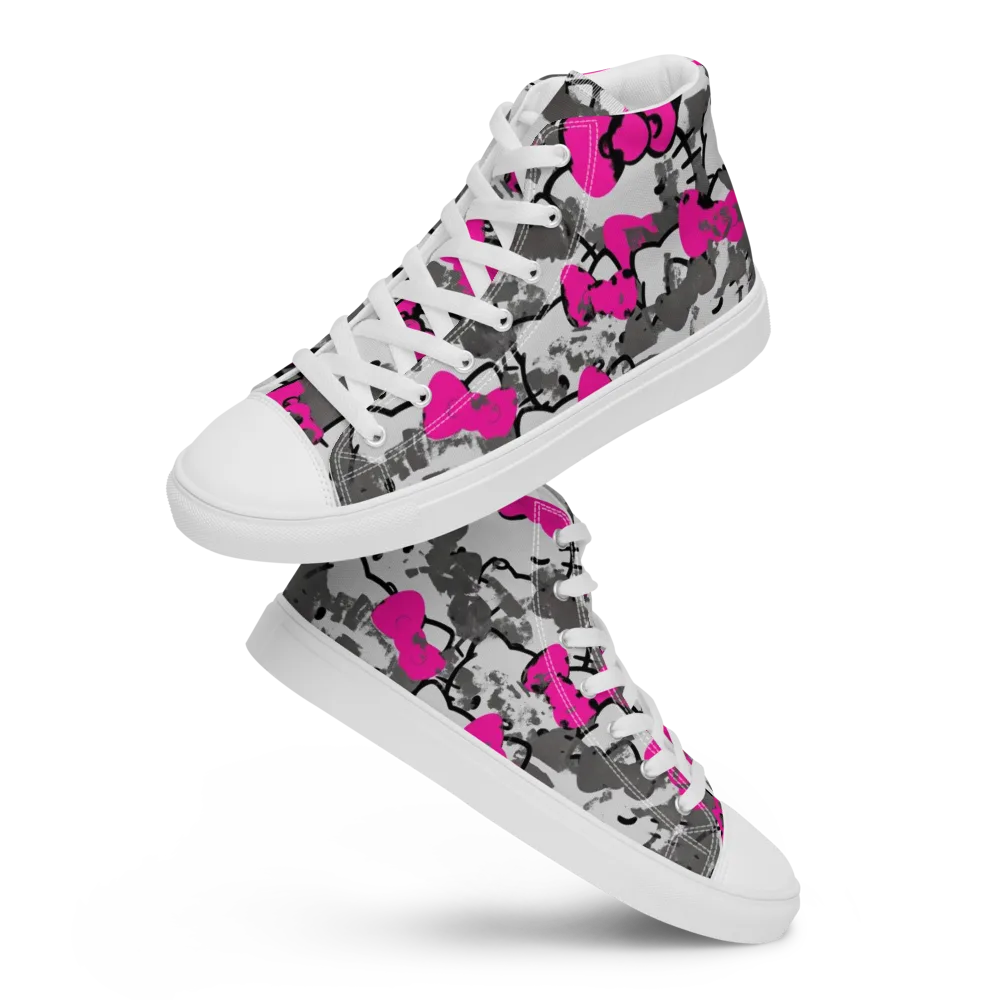 Neon Bow Static on Men's High Top Canvas Shoes — Front