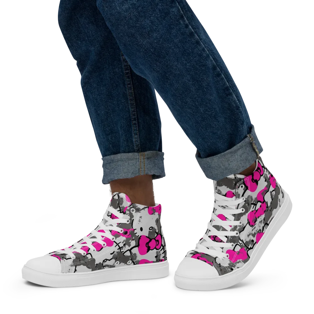 Neon Bow Static on Men's High Top Canvas Shoes — Left