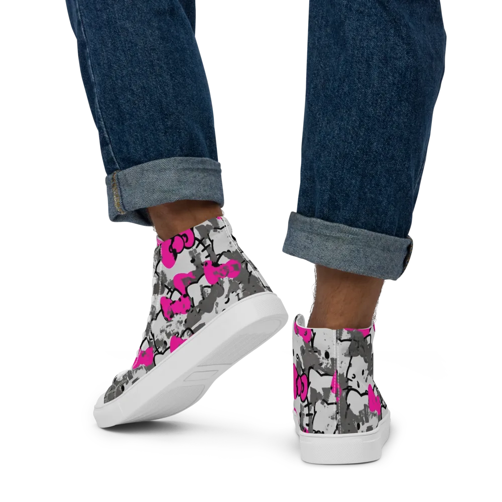 Neon Bow Static on Men's High Top Canvas Shoes — Back