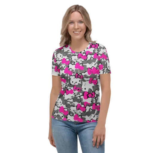 Neon Bow Static on a Women's Crew Neck T-Shirt