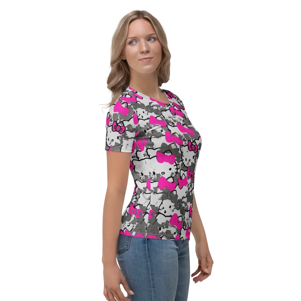 Neon Bow Static on Women's Crew Neck T-Shirt — Right
