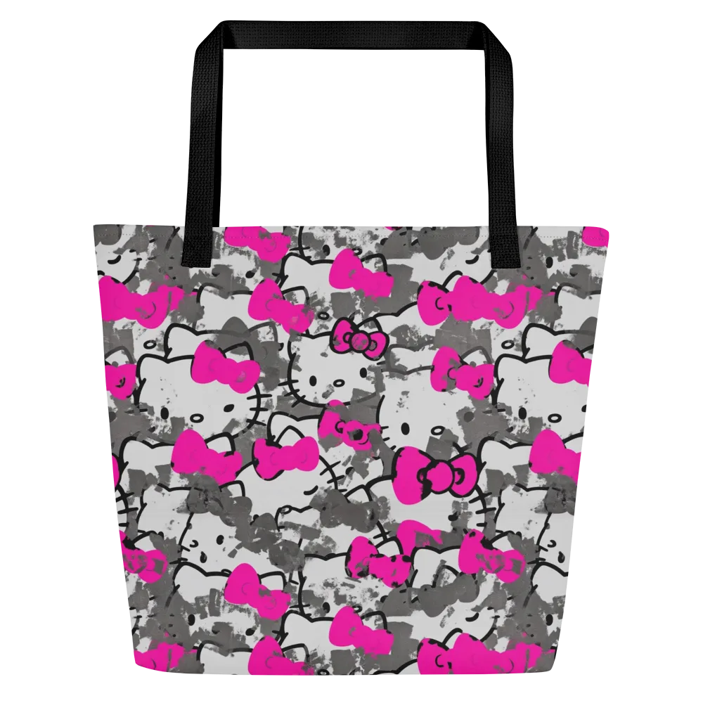 Neon Bow Static on Large Tote Bag W/ Pocket — Front