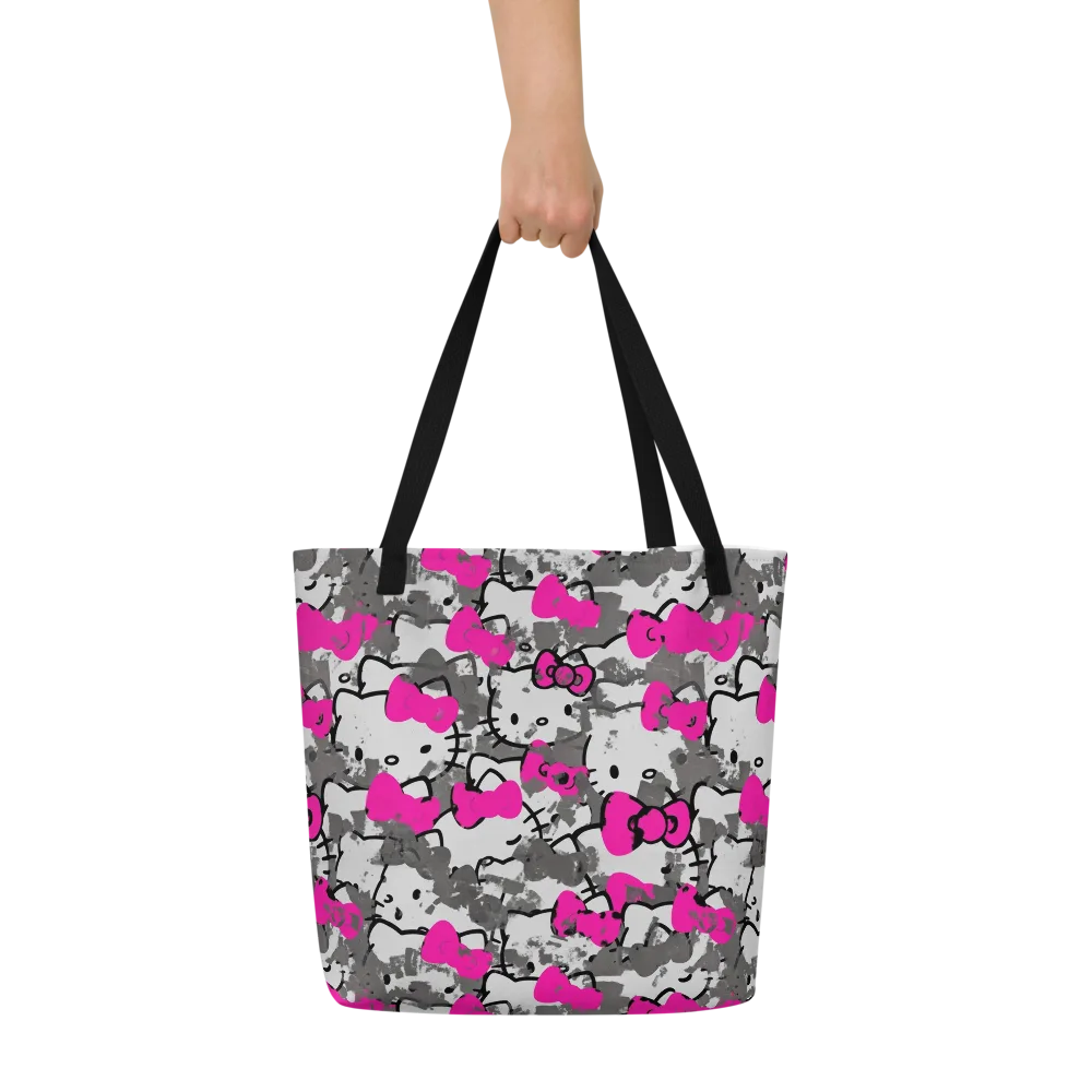 Neon Bow Static on Large Tote Bag W/ Pocket — Front
