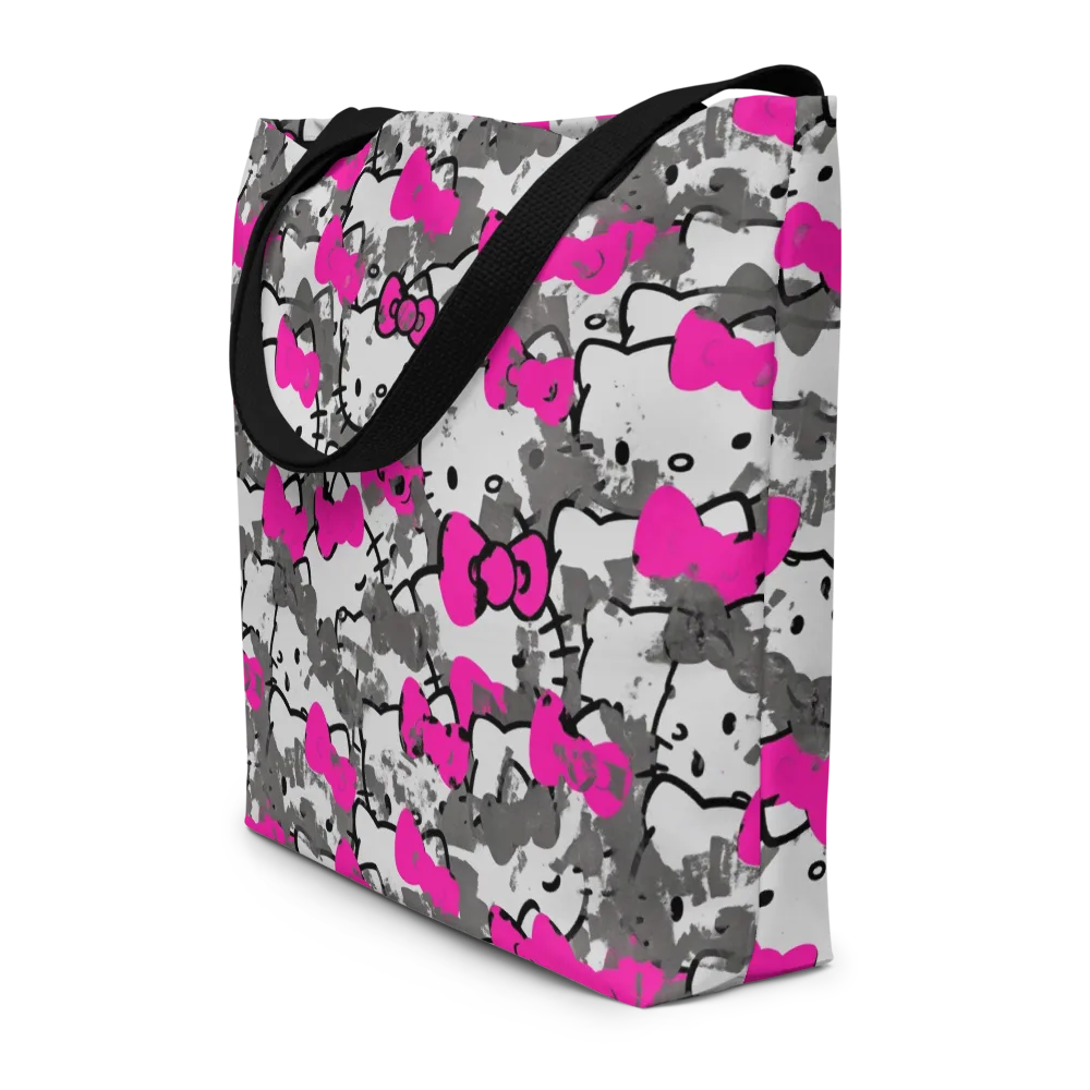 Neon Bow Static on Large Tote Bag W/ Pocket — Front