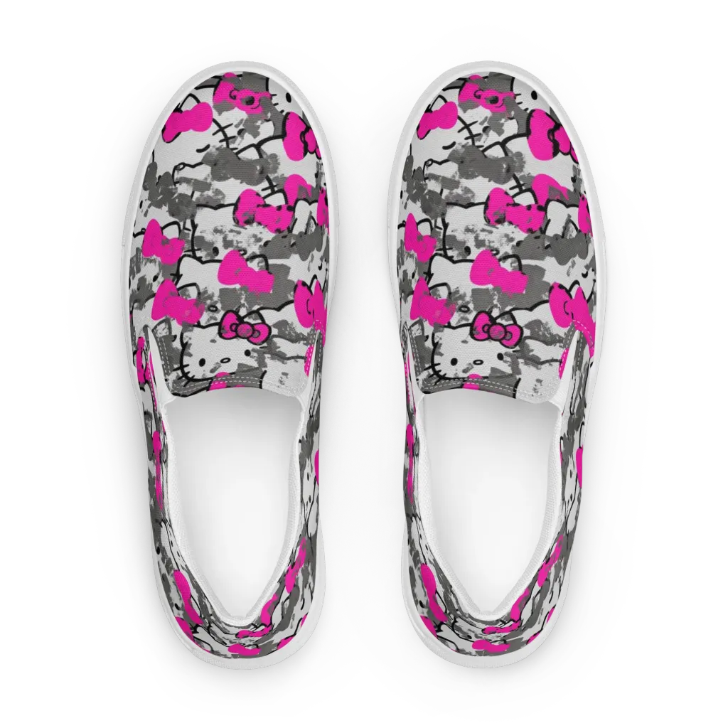 Neon Bow Static on Women's Slip-On Canvas Shoes — Front