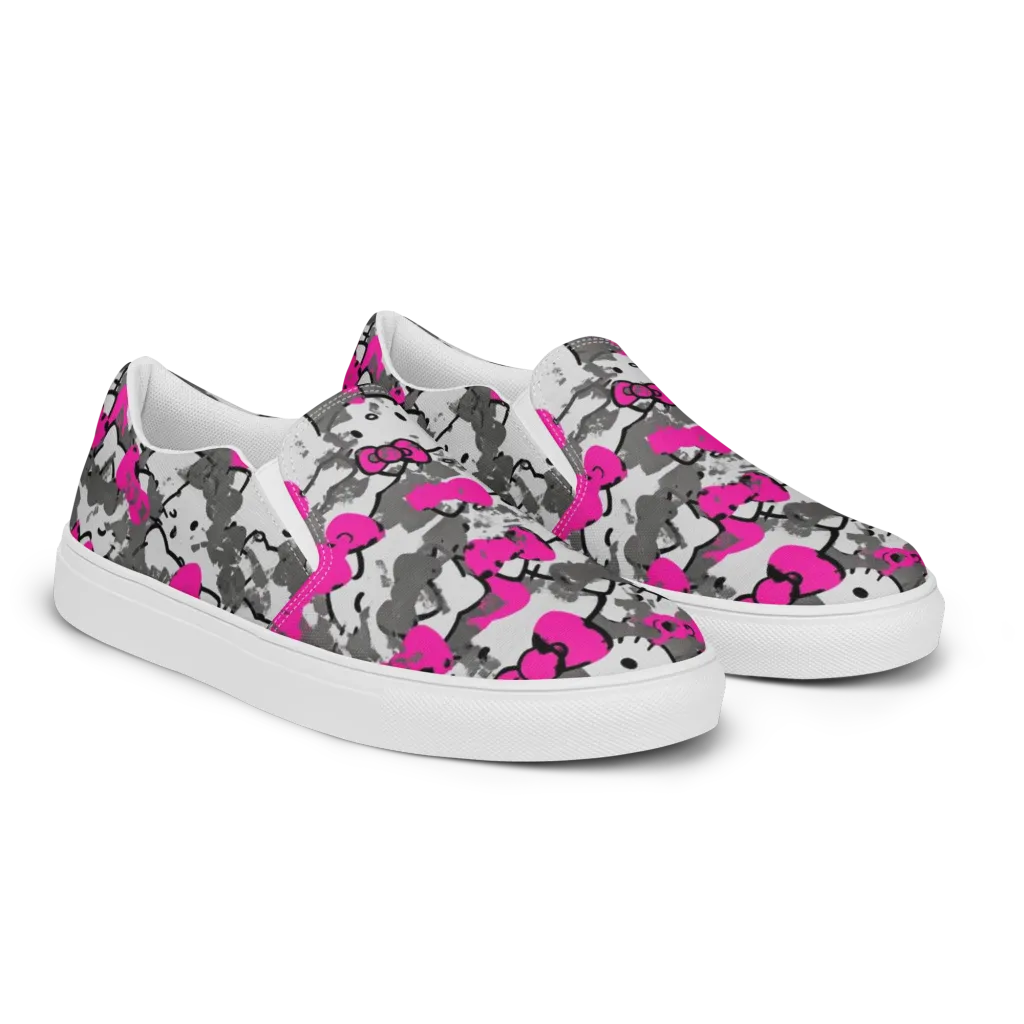 Neon Bow Static on Women's Slip-On Canvas Shoes — Right Front