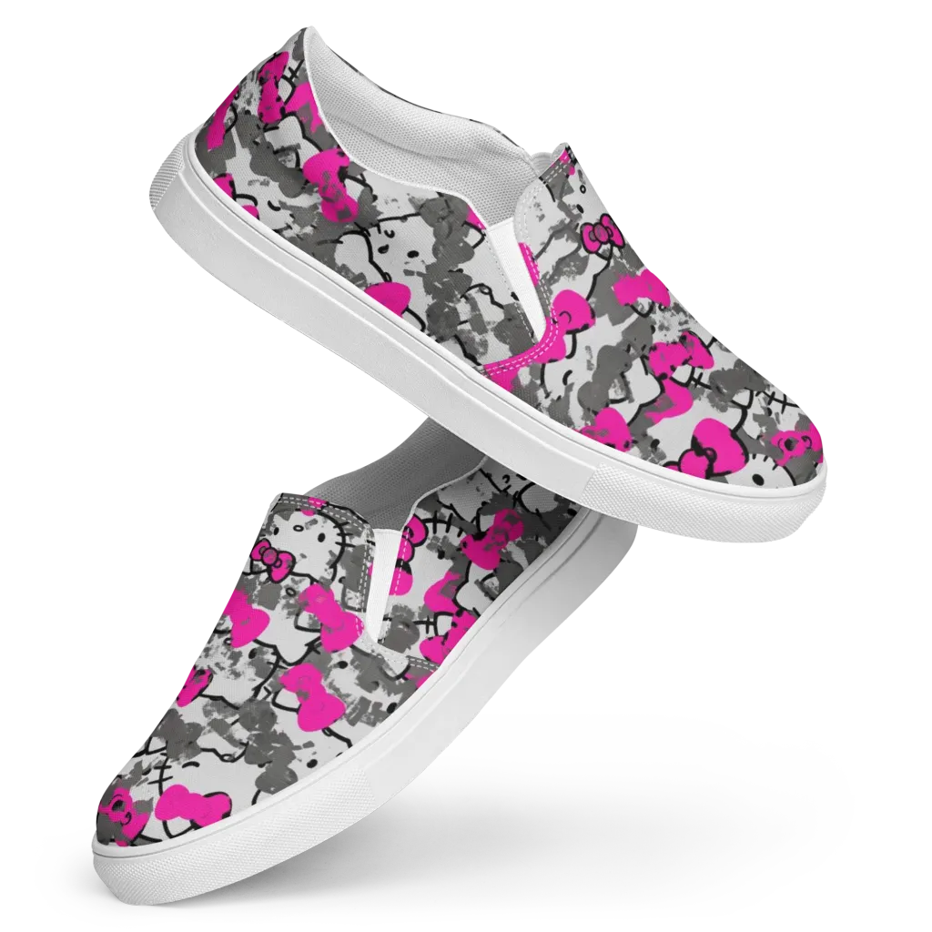 Neon Bow Static on Women's Slip-On Canvas Shoes — Front