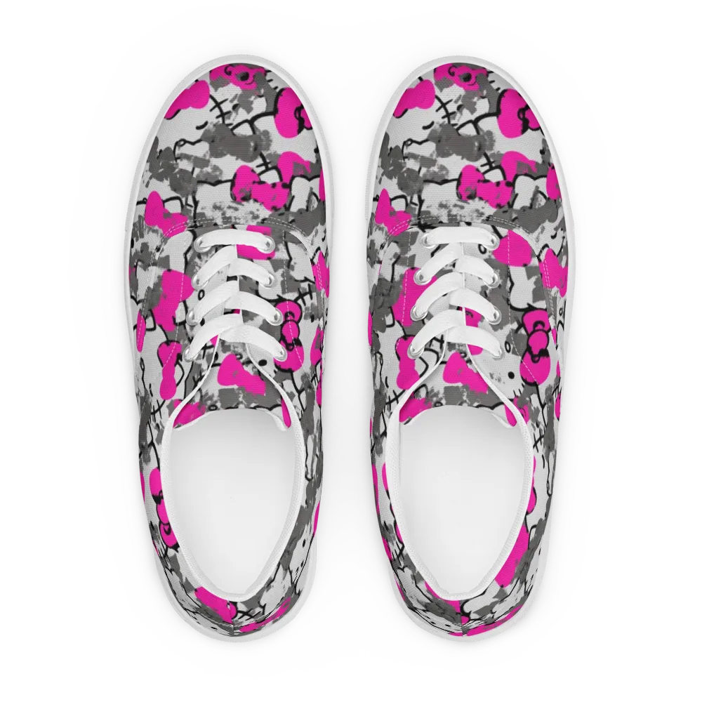Neon Bow Static on Men's Lace-Up Canvas Shoes — Front