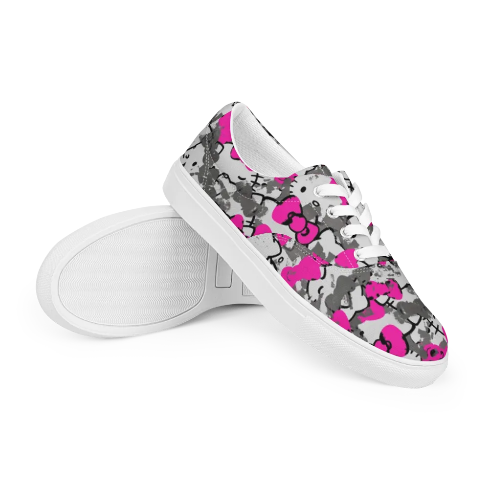 Neon Bow Static on Men's Lace-Up Canvas Shoes — Right Front