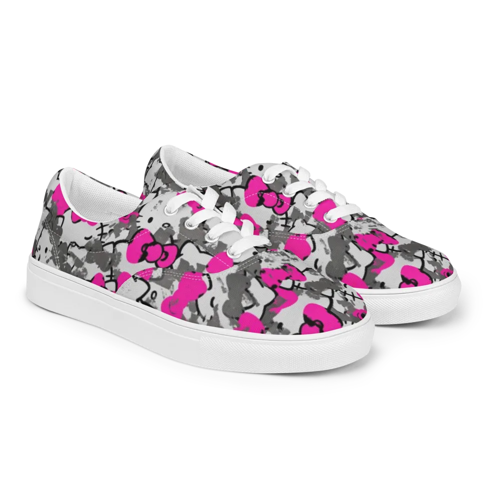 Neon Bow Static on Men's Lace-Up Canvas Shoes — Right Front