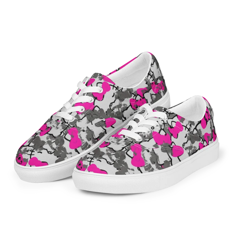 Neon Bow Static on Men's Lace-Up Canvas Shoes — Left Front