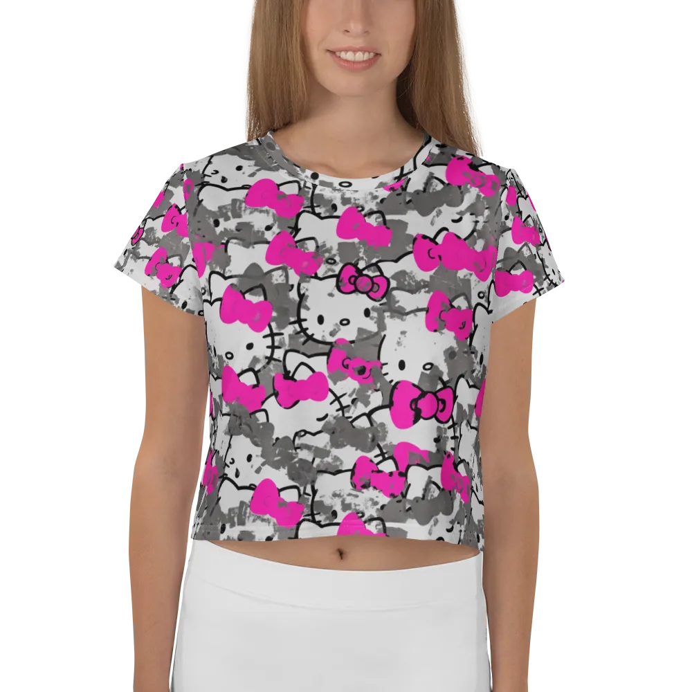 Neon Bow Static on Crop Tee — Front