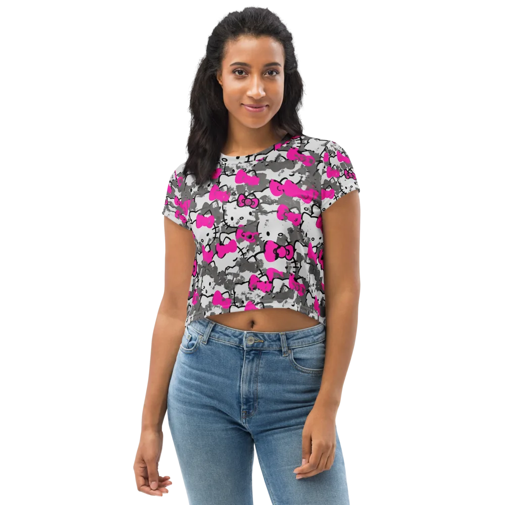 Neon Bow Static on Crop Tee — Front
