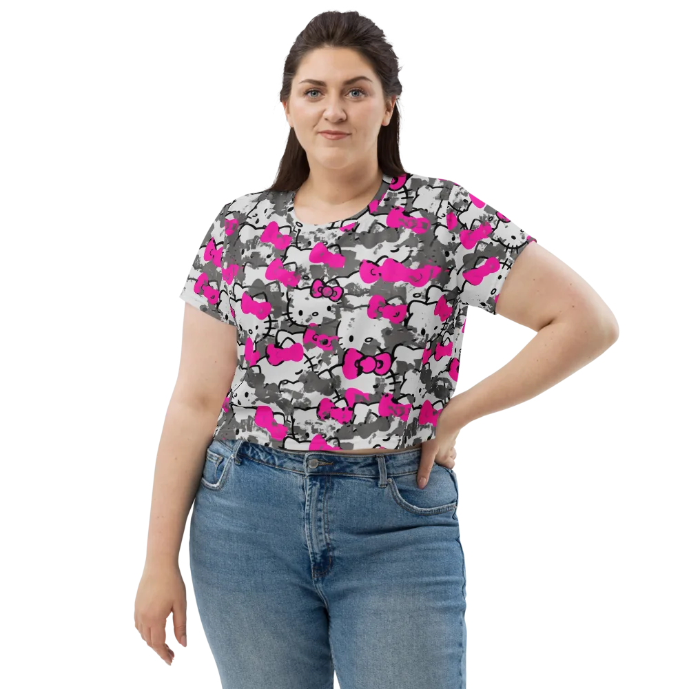 Neon Bow Static on Crop Tee — Front