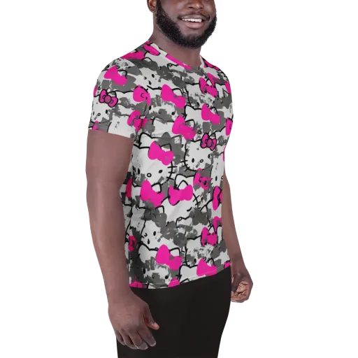Neon Bow Static on a Men's Athletic T-Shirt