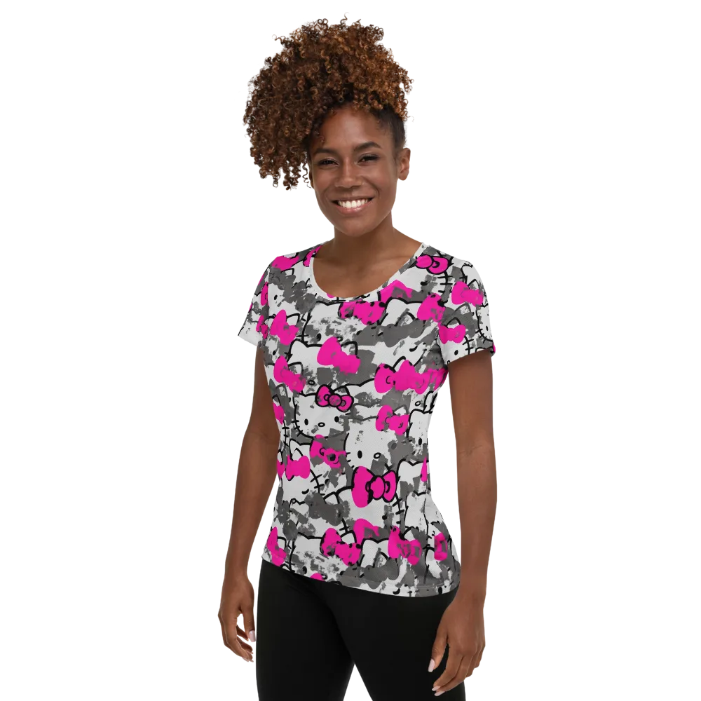 Neon Bow Static on Women's Athletic T-Shirt — Left