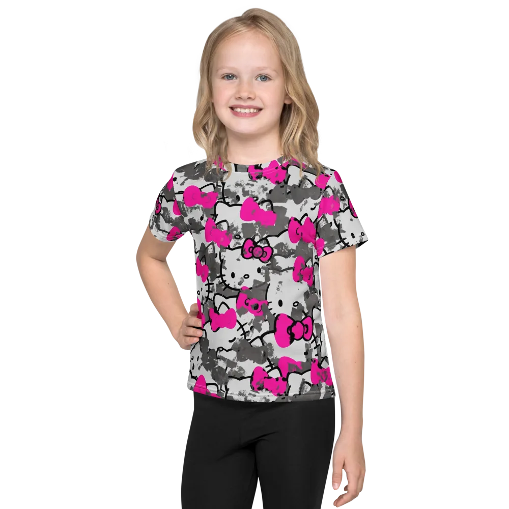 Neon Bow Static on Kids Crew Neck T-Shirt — Front