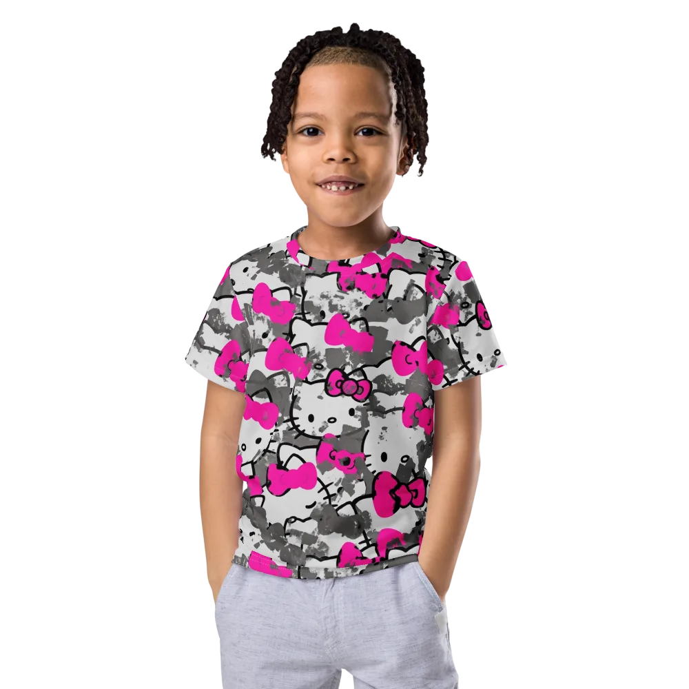 Neon Bow Static on Kids Crew Neck T-Shirt — Front