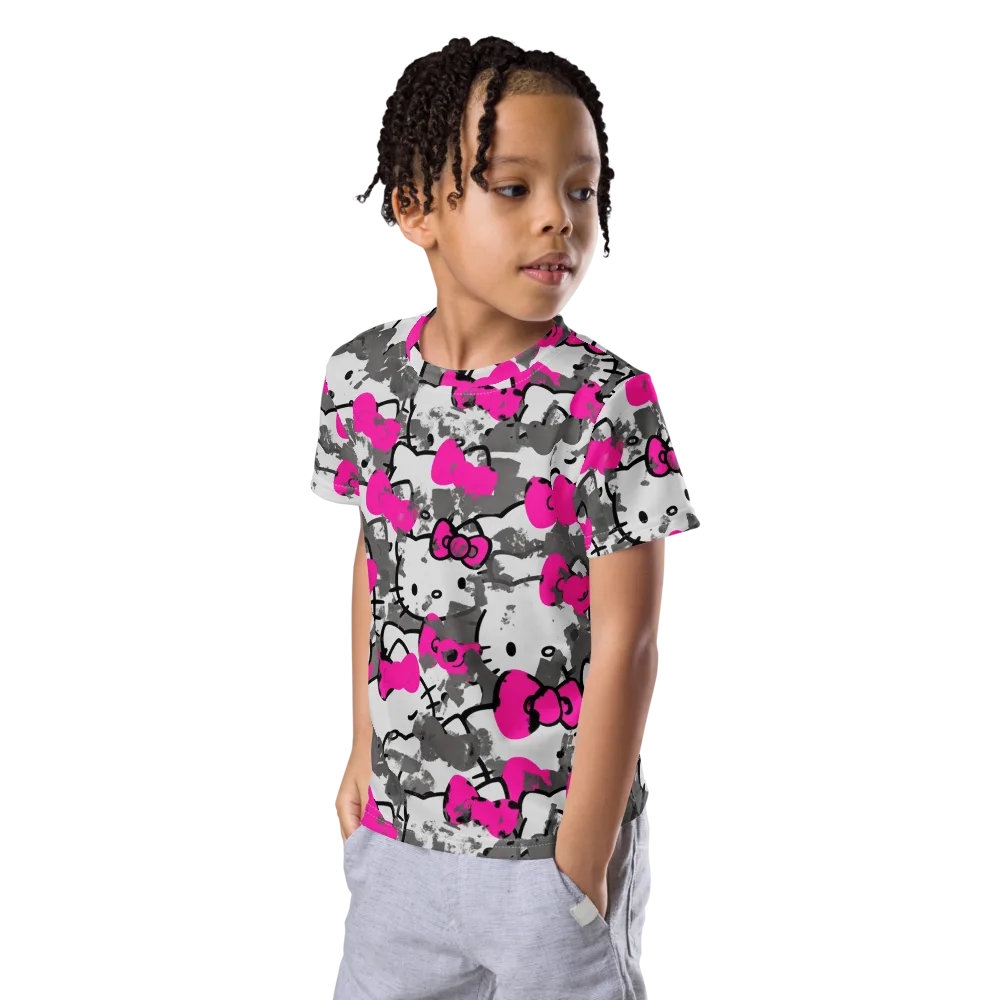 Neon Bow Static on Kids Crew Neck T-Shirt — Left Front
