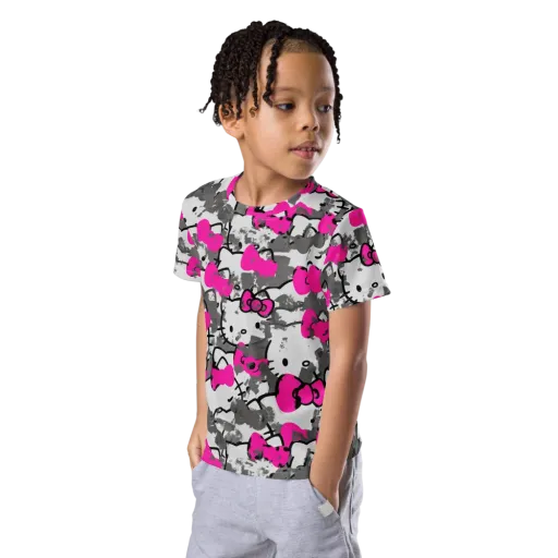 Neon Bow Static on a Kids Crew Neck T-Shirt