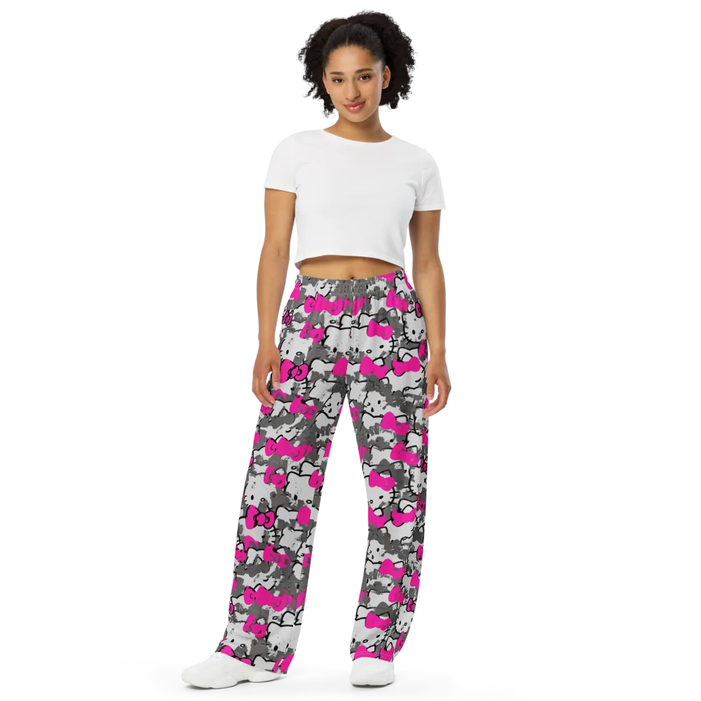 Neon Bow Static on Wide-Leg Pants — Front
