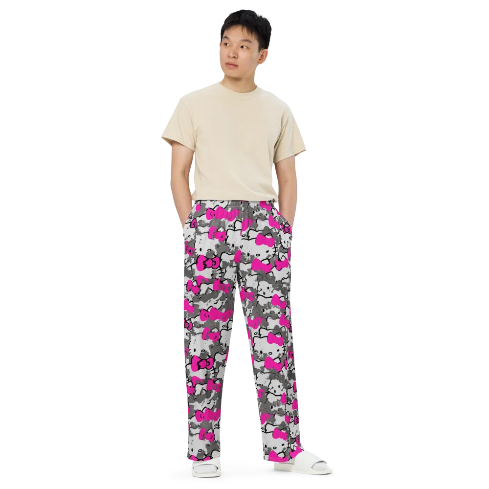 Neon Bow Static on Wide-Leg Pants — Front