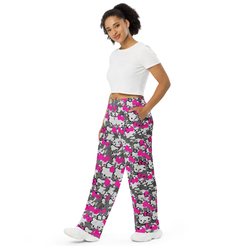 Neon Bow Static on Wide-Leg Pants — Left Front