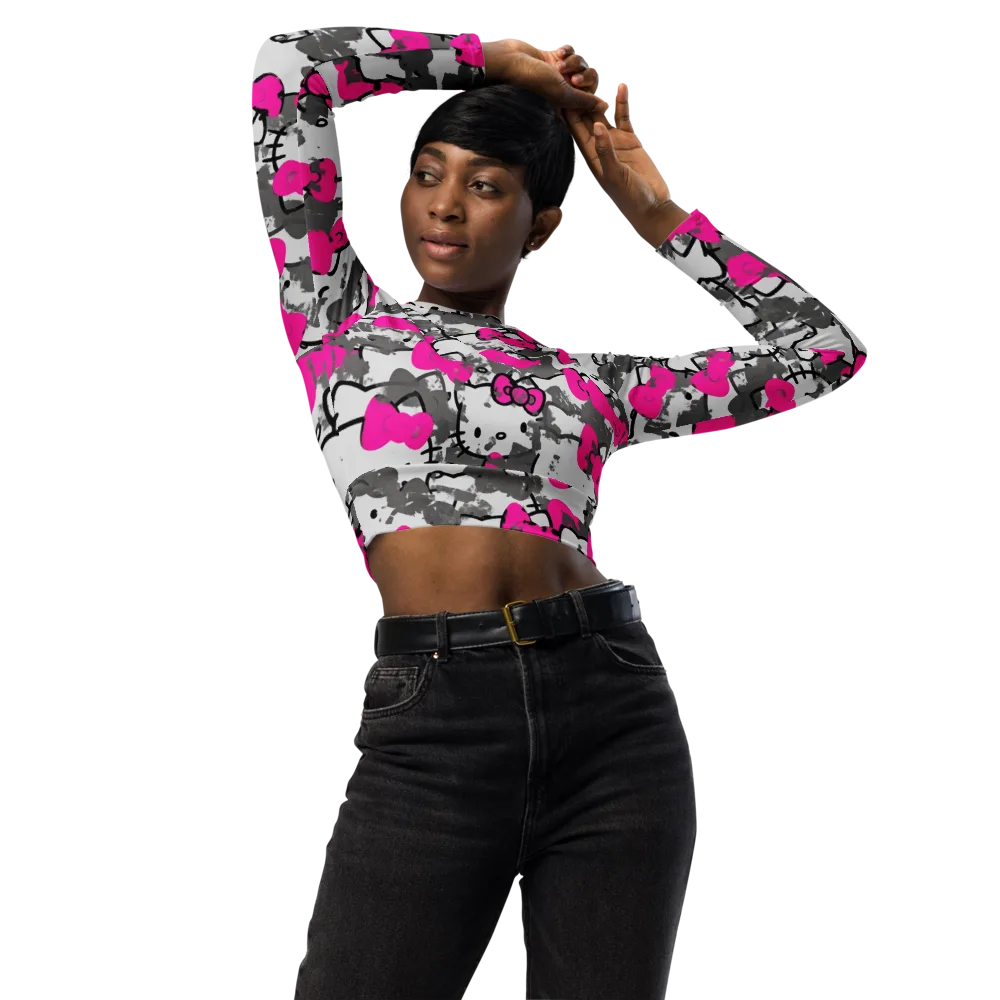 Neon Bow Static on Long Sleeve Crop Top — Front