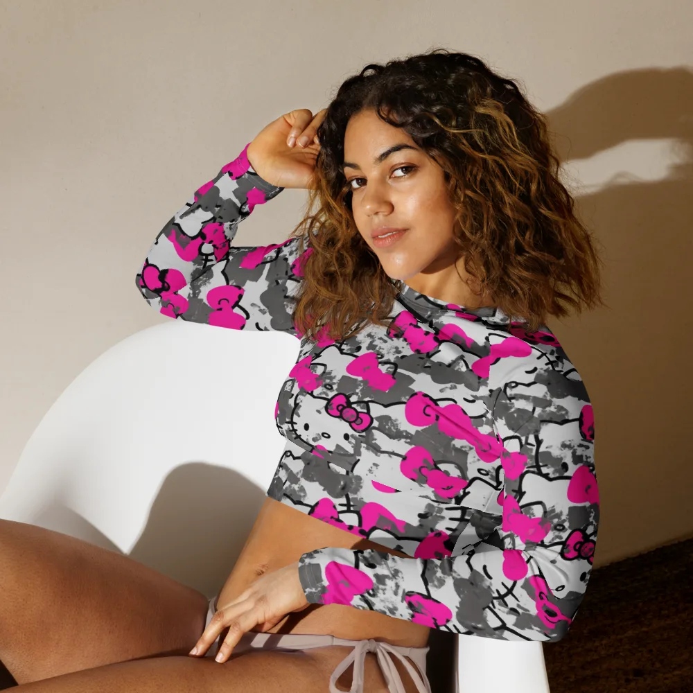 Neon Bow Static on Long Sleeve Crop Top — Left Front