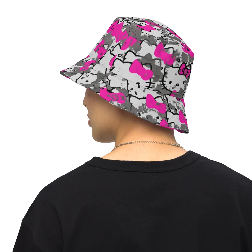 Neon Bow Static on Reversible Bucket Hat — Back Inside