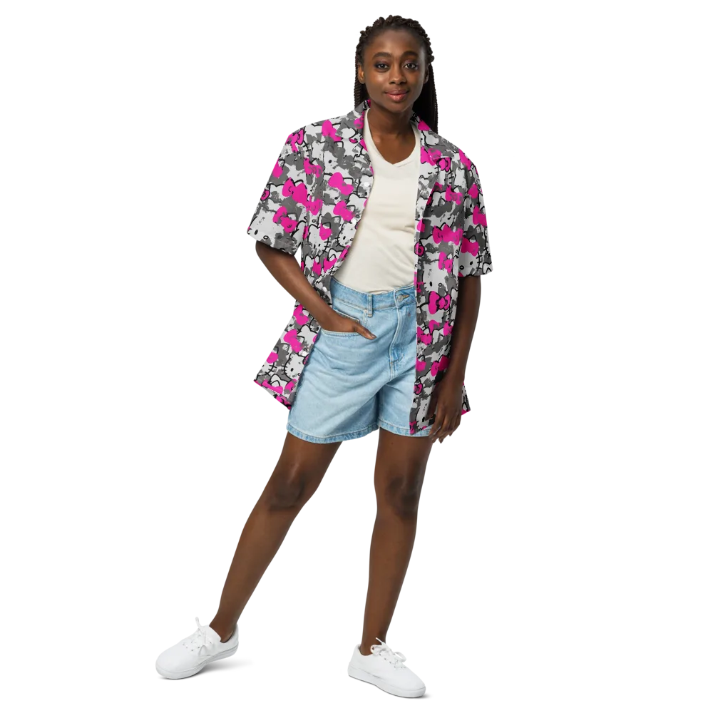 Neon Bow Static on Button Shirt — Front