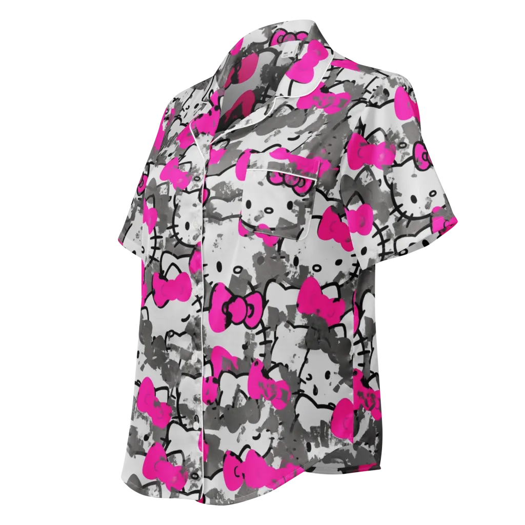 Neon Bow Static on Women's Short Sleeve Pajama Top — Left Front