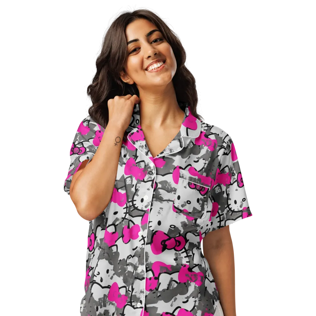 Neon Bow Static on Women's Short Sleeve Pajama Top — Front
