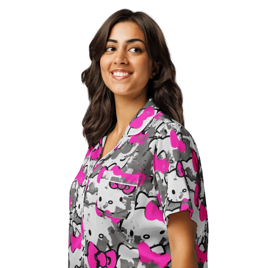 Neon Bow Static on Women's Short Sleeve Pajama Top — Left Front