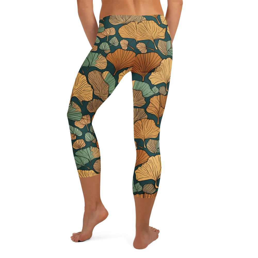 Ginkgo Noir on Capri Leggings — Back