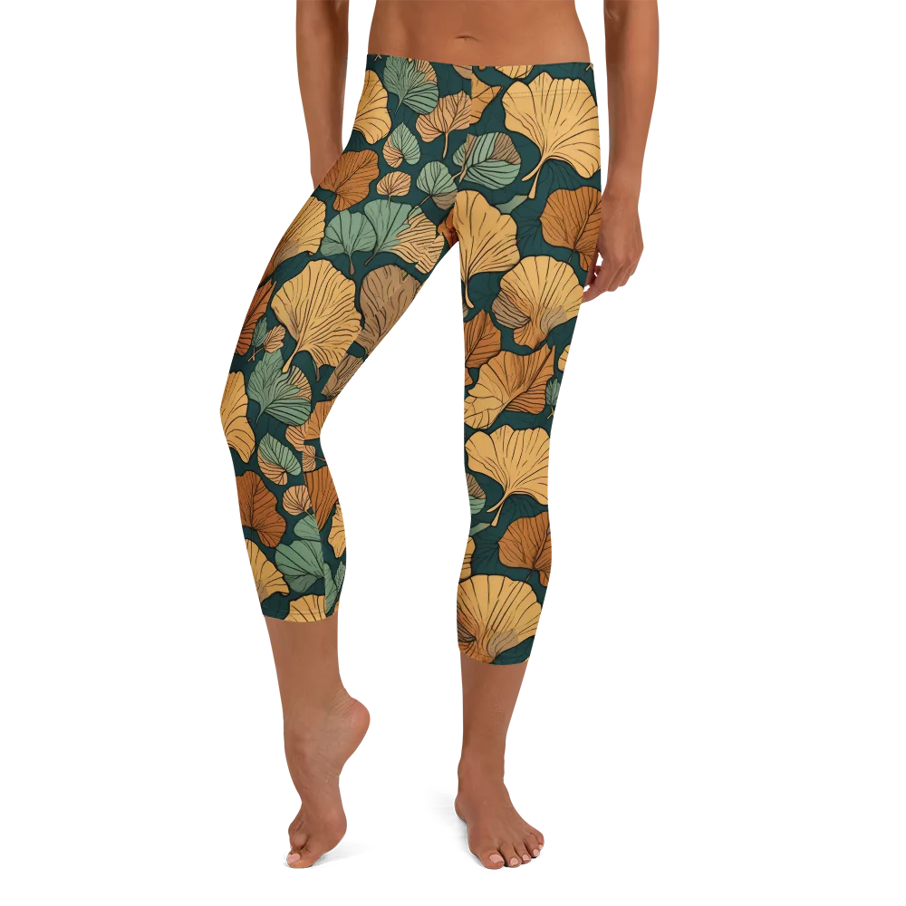Ginkgo Noir on Capri Leggings — Front