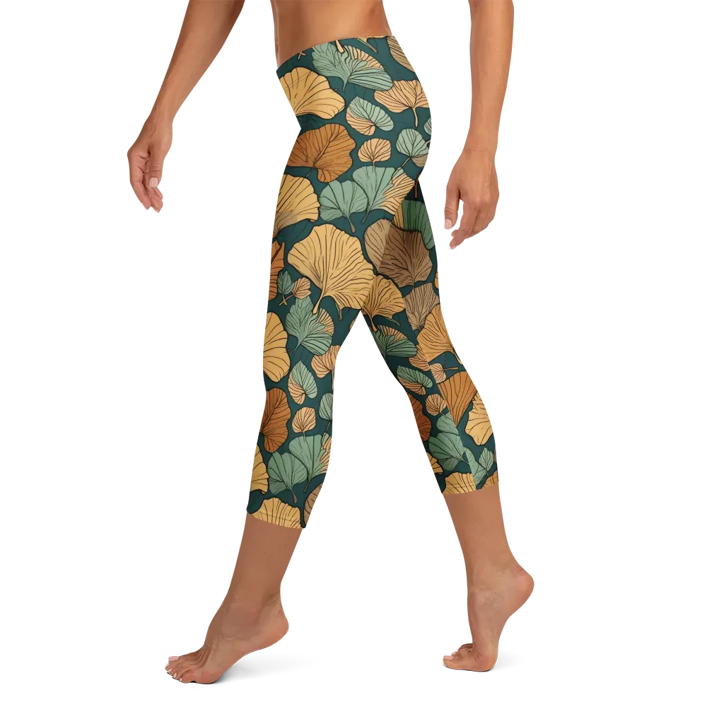 Ginkgo Noir on Capri Leggings — Left