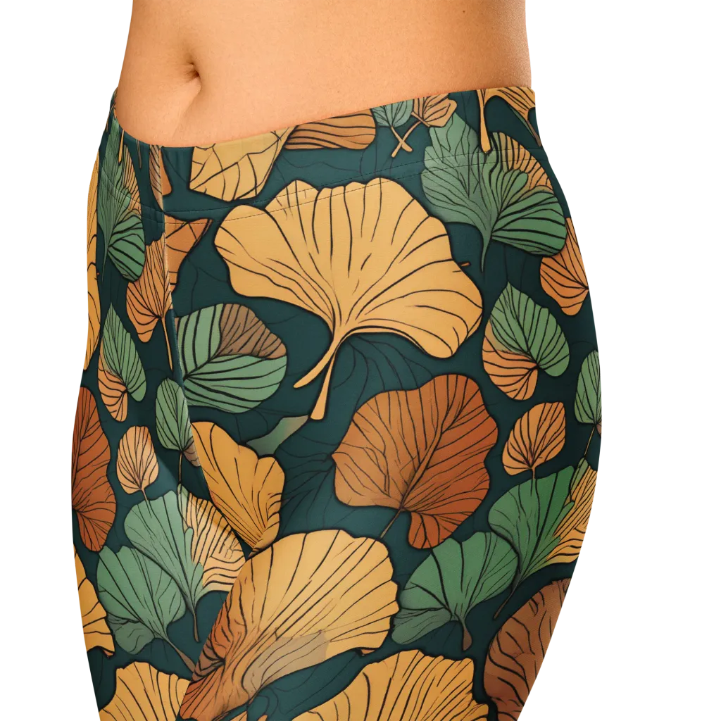 Ginkgo Noir on Capri Leggings — Zoomed-in