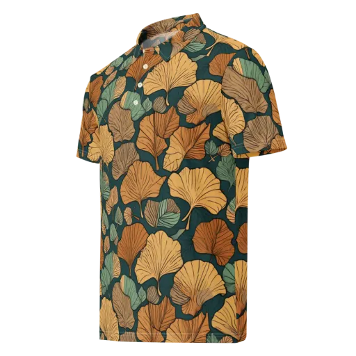 Ginkgo Noir on a Men's Slim Fit Polo Shirt