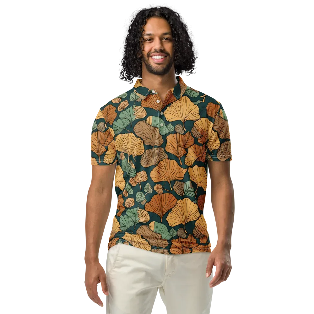 Ginkgo Noir on Men's Slim Fit Polo Shirt — Front